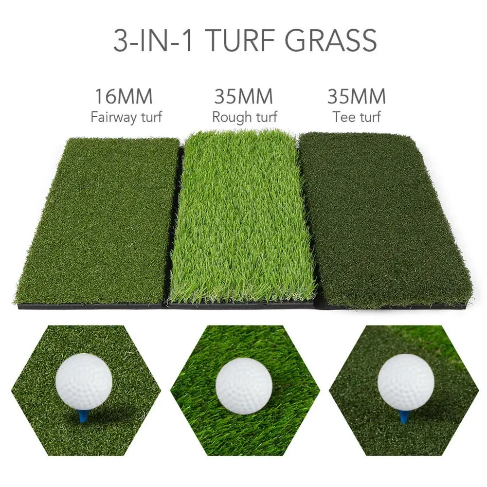 

3 In 1 Useful Golf Practice Mat Artificial Lawn Nylon Grass Rubber Tee Backyard Outdoor Golf Hitting Mat Durable Training Pad 4