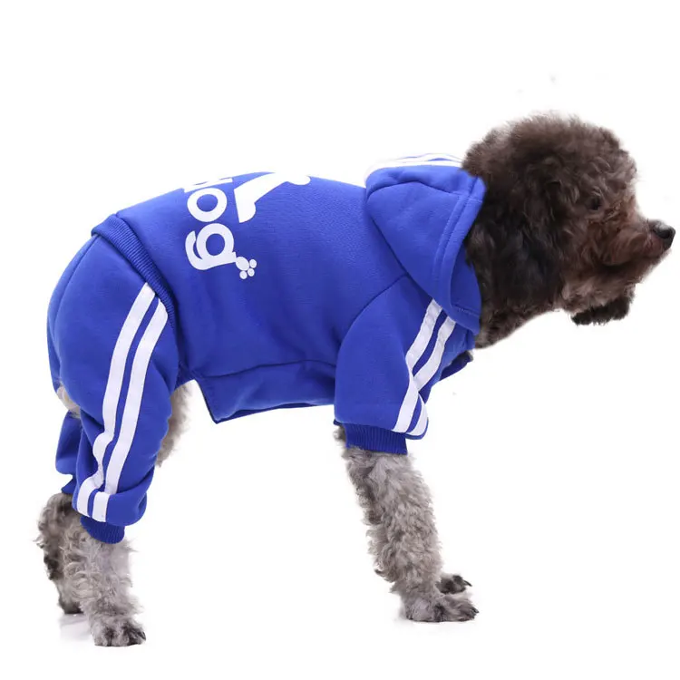 

Dark Blue Sports Hooded Dog Clothes Four-legged Button Pet Clothes