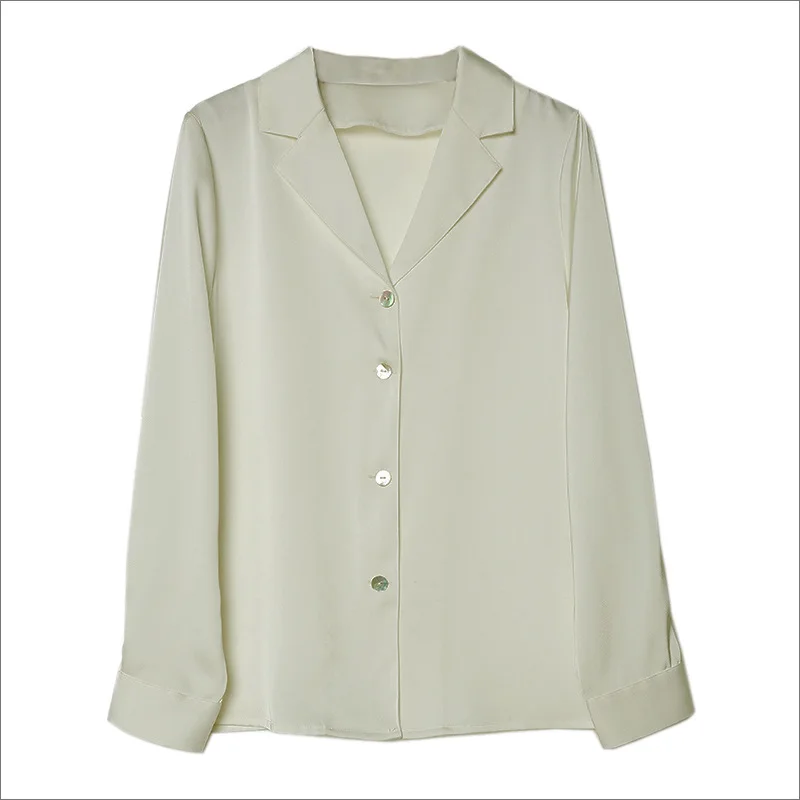 

Satin Chiffon shirt 2021 spring dress new style foreign style design sense minority ol shirt solid color long sleeve top