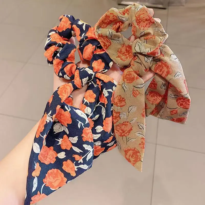 

Rabbit Ears Knotted Bow Scrunchies Women Elastic Hair Bands Bowknot Hair Scarf Hair Rope Ties Fashion Hair Accessories