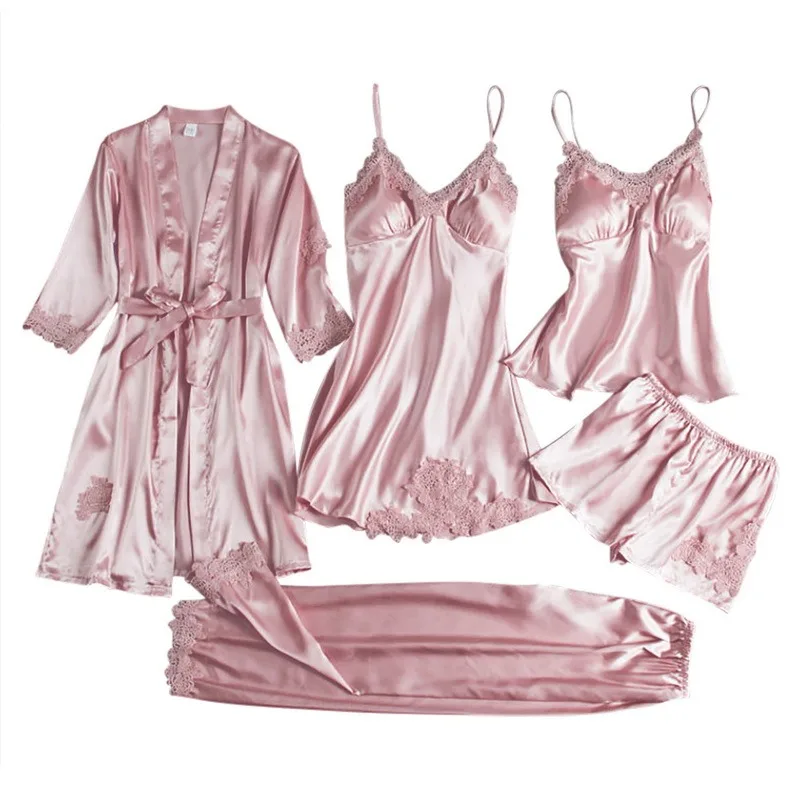 Пижамный комплект Женский атласный одежда для сна кружевная пижама в стиле