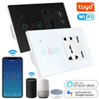 Умная розетка Tuya с выключателем, светодиодная сенсорная настенная розетка с поддержкой Wi-Fi, 3 клавиши, универсальная, совместима с Alexa Google Home