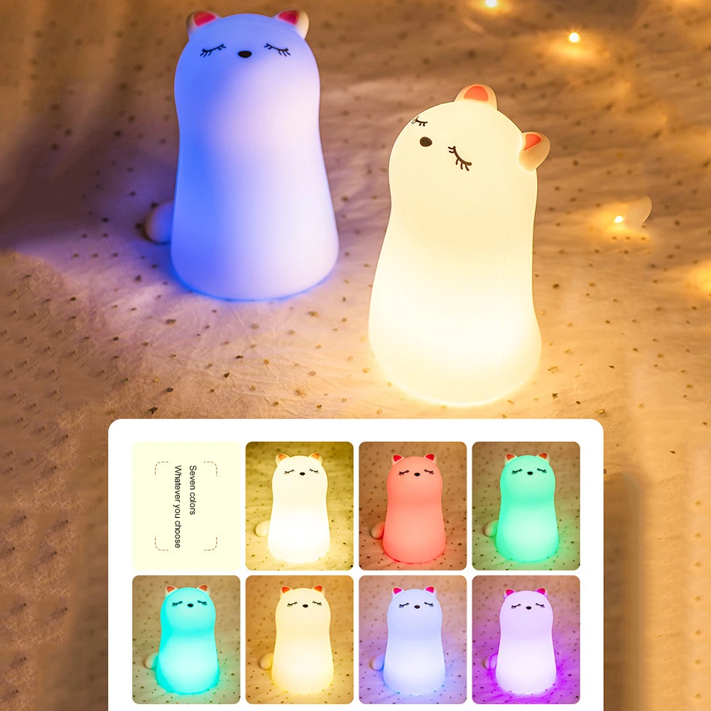 

Mini Cat LED Night Light 7 Colors Cartoon Animal Silicone Lamp Remote Control Touch Control Lamp for Children Kids Bedroom