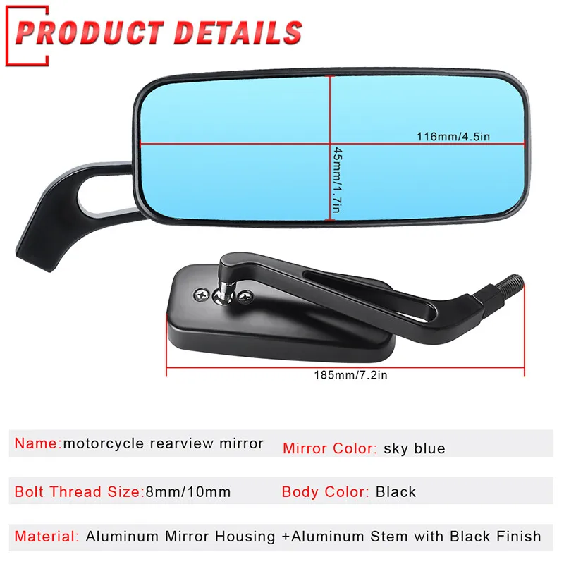 Мотоциклетное боковое зеркало заднего вида Алюминиевое квадратное 8 мм 10 для