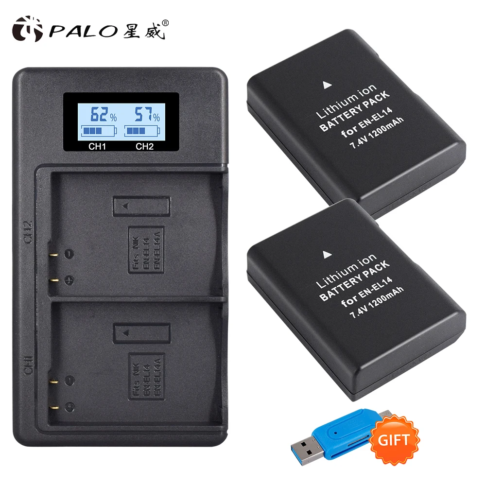 Батарейки EN EL14 EL14a ENEL14 2 шт. + двойное зарядное устройство USB для Nikon|Цифровые