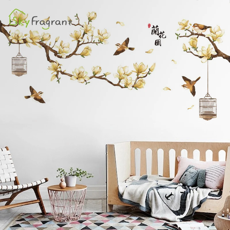 Наклейки на стену в китайском стиле с орхидеями для гостиной детской комнаты