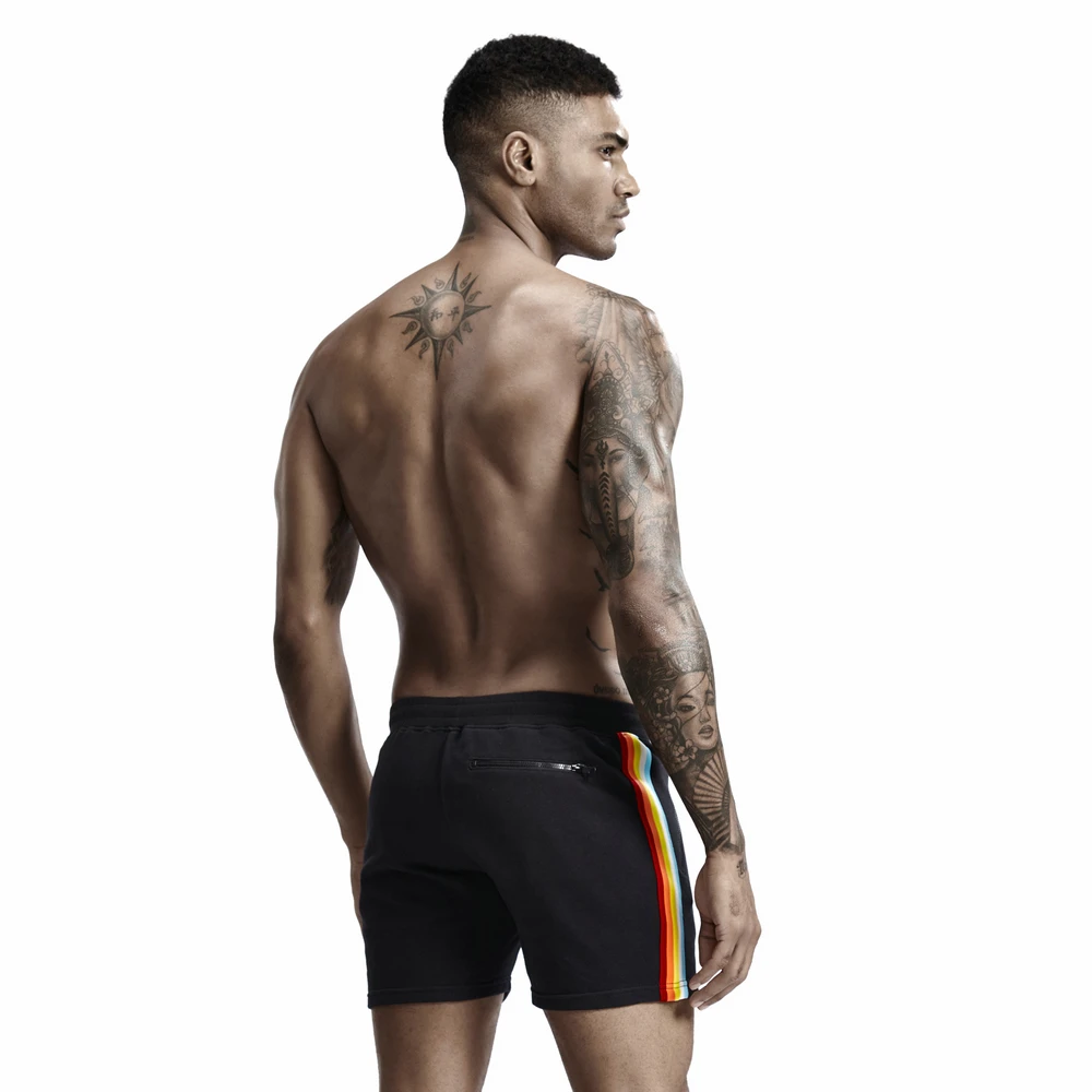 Men's Summer Home-wear Casual Shorts Rainbow Striped Comfortable Sweatpants Jogger Fitness Trousers Sexy Men Hot Sell | Мужская