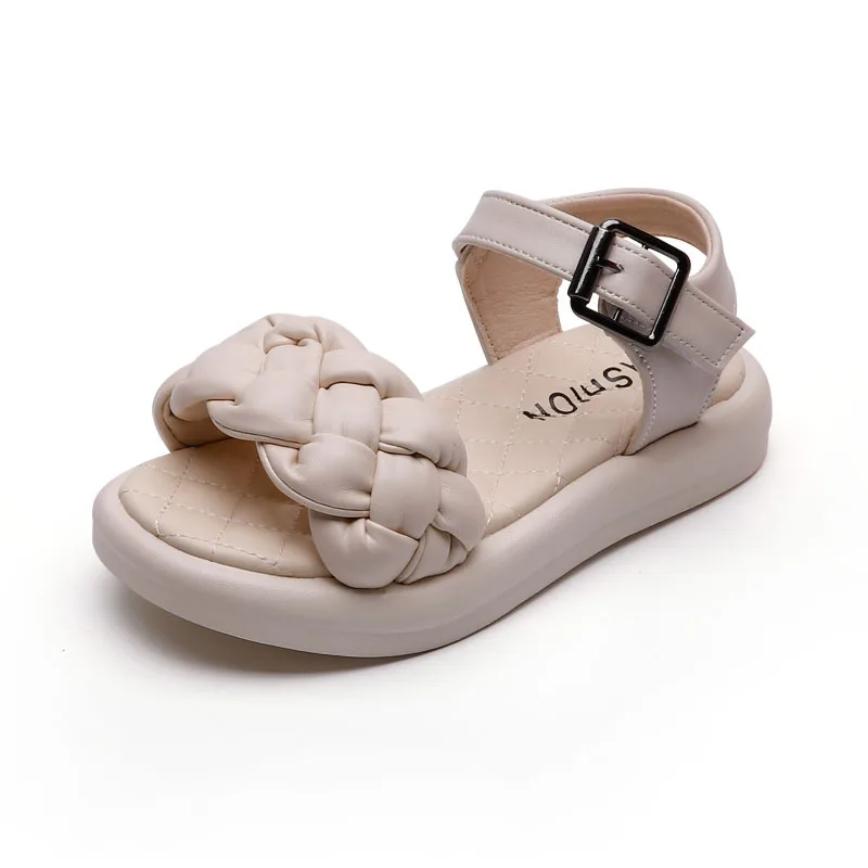 

2021 Summer Kids Girl Shoes Sandals Hook&Loop Solid Fashion Sweet Flat Heels All-match Non-slip Beach