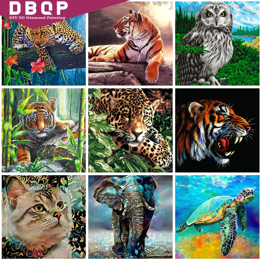 

5D DIY Diamond Painting Round Tiger Elephant Picture Diamond Embroidery Mosaic Animals Pattern Cross Stitch Home Decoration Gift