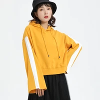 jvzkass new hooded womens fashion short slim pullover korean version of the trumpet sleeves cartoon pattern sweatshirt z318
