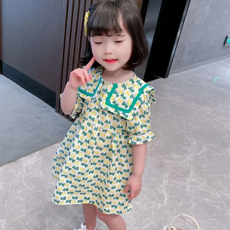 

Summer Kids Girl Dresses Short Sleeve Skirt Childrens Doll Skirt Princess Vintage Smock Dress