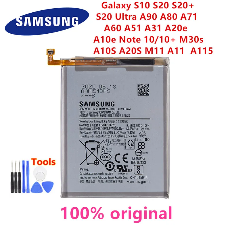 

SAMSUNG original Battery For Samsung Galaxy S10 S20 S20+ S20 Ultra A90 A80 A71 A60 A51 A31 A20e A10e Note 10/10+ M30s A20S M11