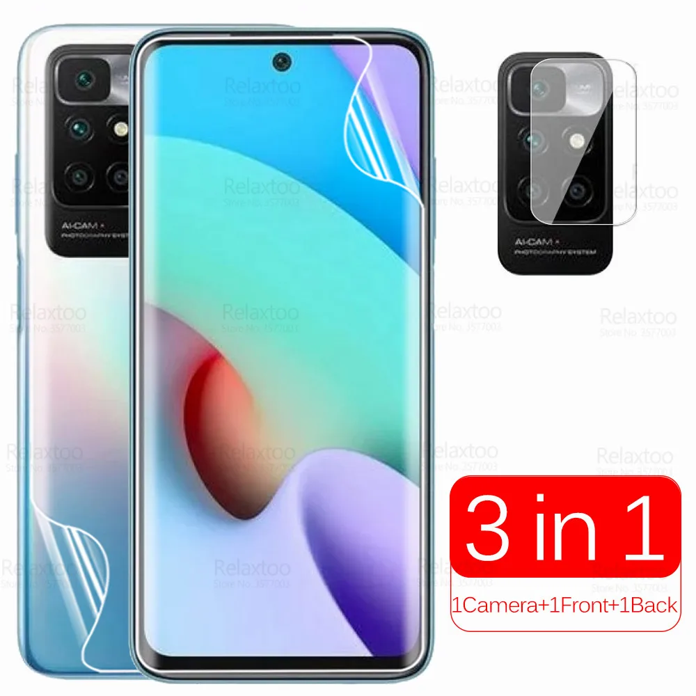 

3To1 Camera Front Back Hydrogel Film For Xiaomi Redmi 10 Screen Protector Redme 10 Redmi10 Full Curved Protective Film Not Glass