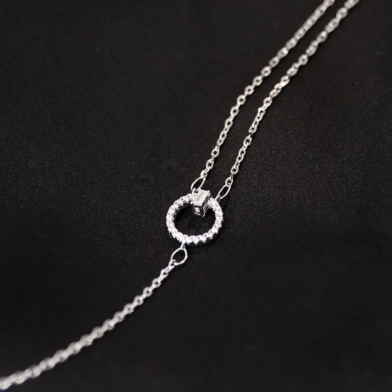 

SJCAB-77 Sterling Silver Double Layer Shiny Full Cubic Zircon Round Circle Bracelet Adjustable Bracelet For Women