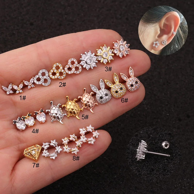 

1PC Trend Piercing Animals Turtle Stud Earrings for Women Cute Rabbit Owl Zircon Earring Studs Gift for Girl Jewelry