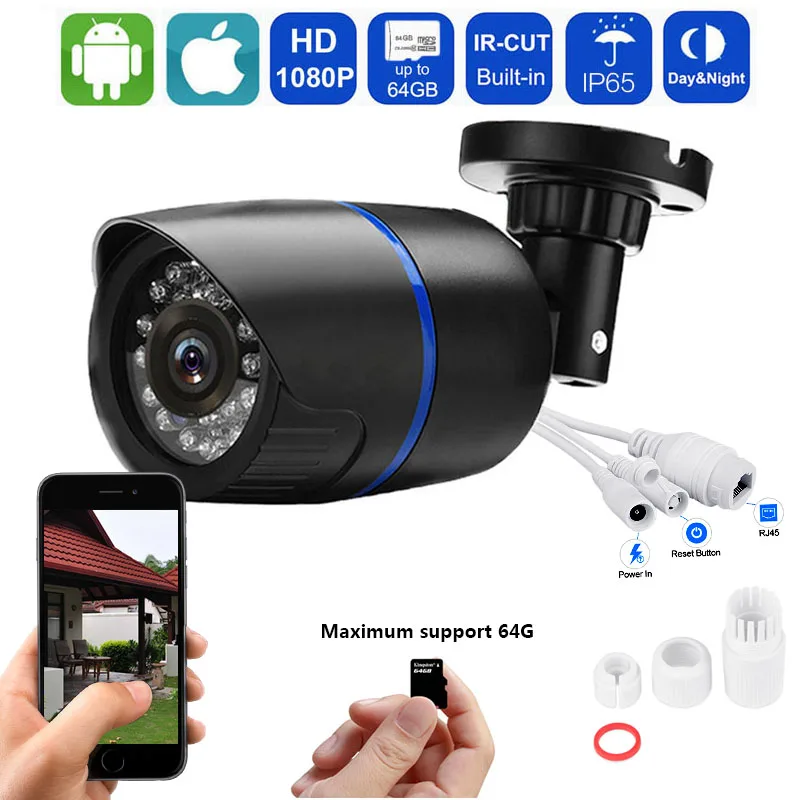 IP камера видеонаблюдения 1080P HD водонепроницаемая со встроенным слотом для SD