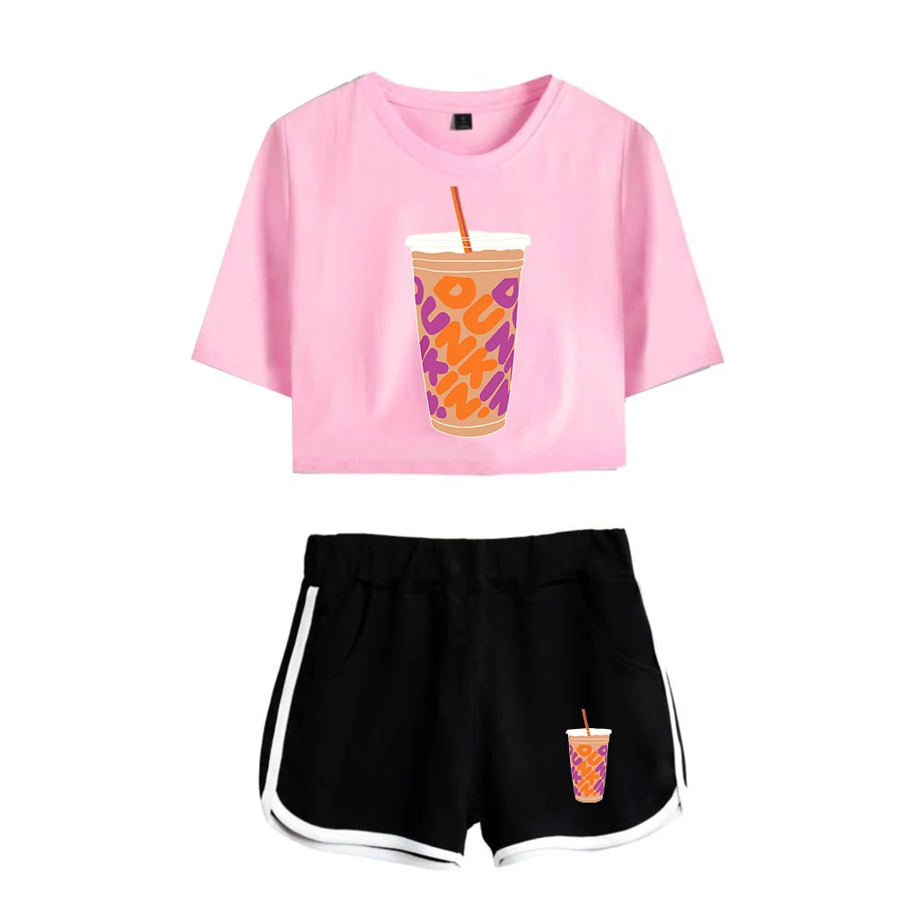 

2020 New Charli DAmelio Ice Coffee Splatter Women Two Piece Set Shorts+lovely T-shirt Sexy Harajuku Sport suit