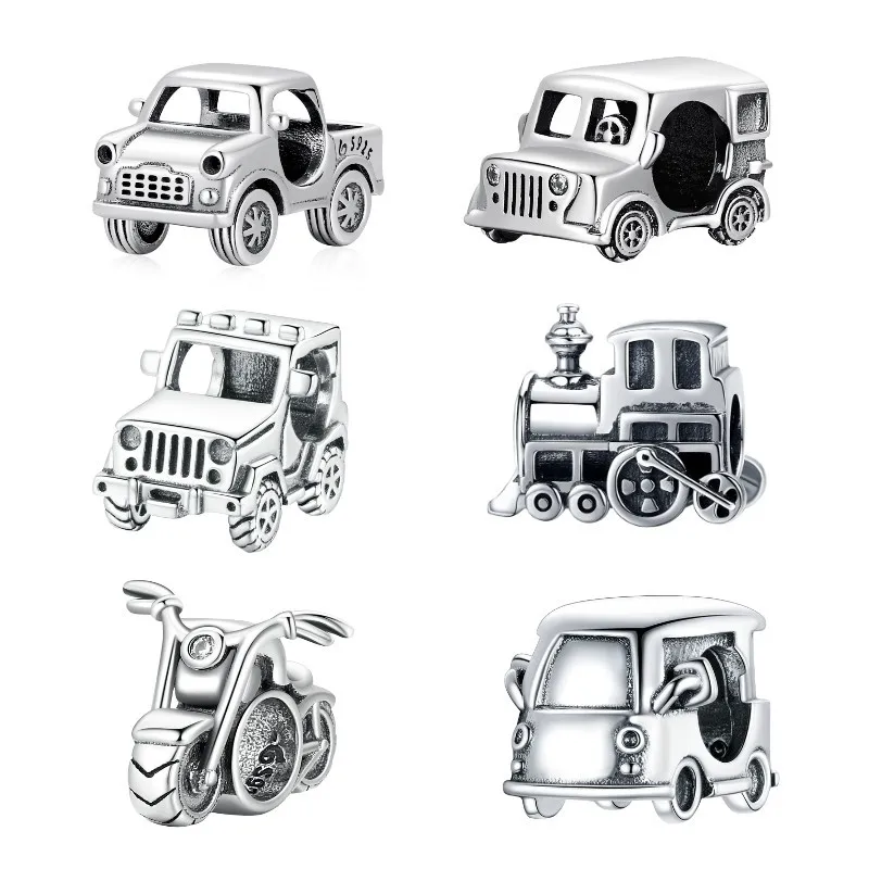 

BISAER 925 Sterling Silver Vintage Truck Suv Car Motobike Beads Silver Charms Fits Original Bracelet Bangles DIY Jewelry EFC382