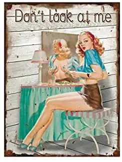 

Vintage Metal Sign Sexy Lady Pin Up Girl Don't Look at Me for Home Bar Pub Kitchen Garage Restaurant Wall Deocr Plaque Signs