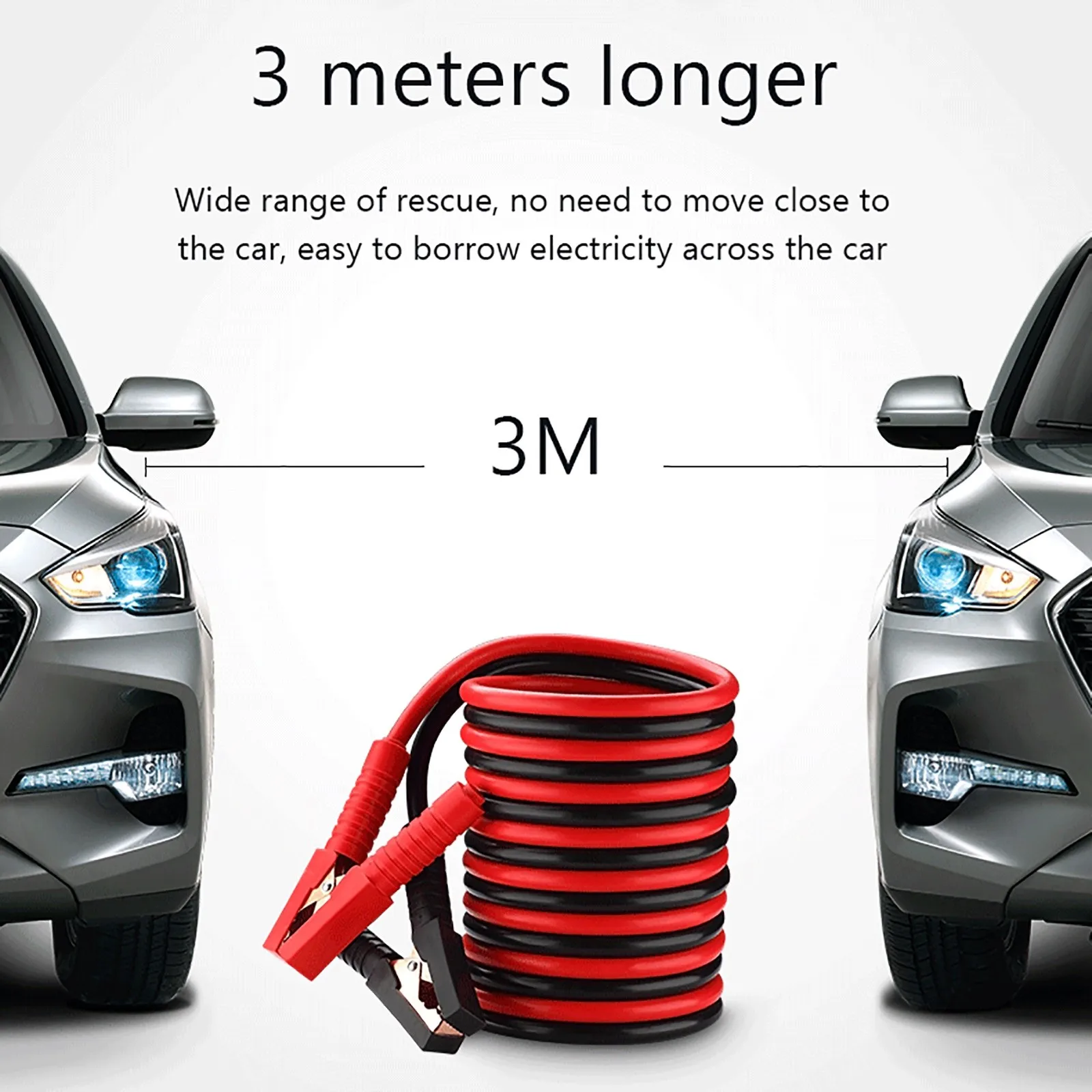 

3 m insulated booster cable/jumper suitable for gasoline engines up to 3.0L