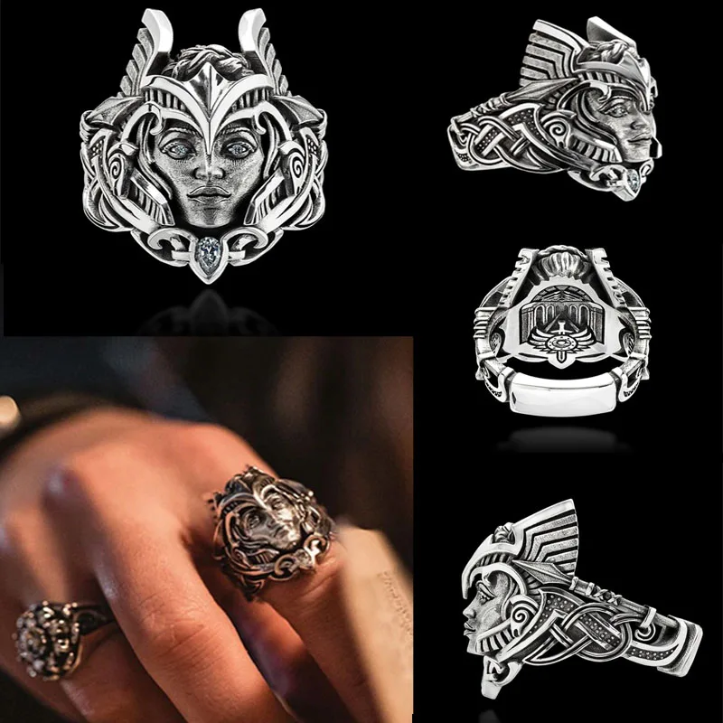 

Punkboy Men's Ring Domineering Silver Color Human Head Inlaid Crystal Rhinestone Male Ring for Party Jewelry Size 6-13