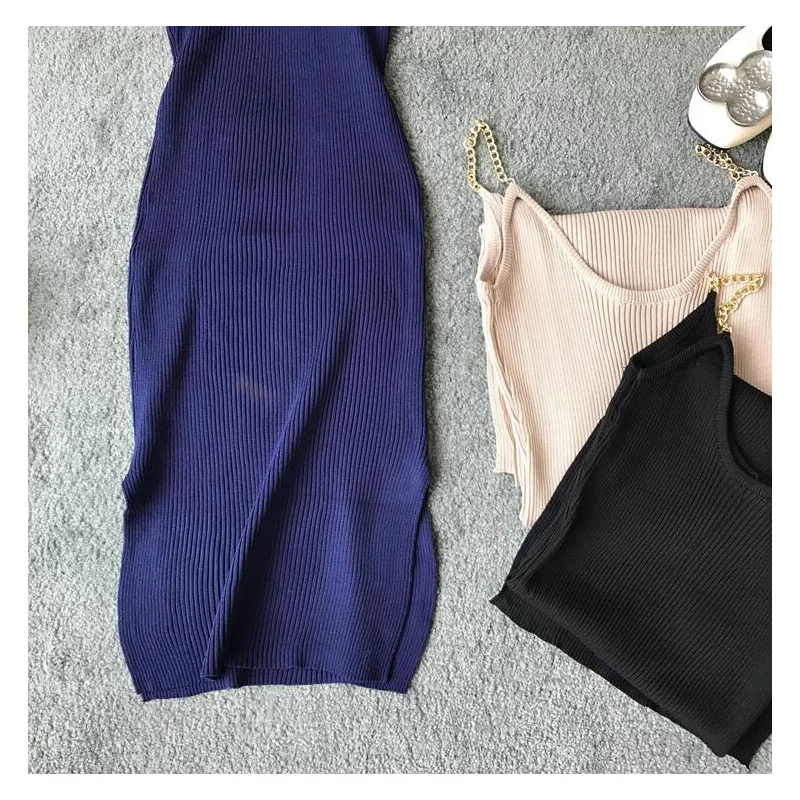 2020 new fashion women's dresses Spring Summer temperament slim strap knit dress XX119 | Женская одежда