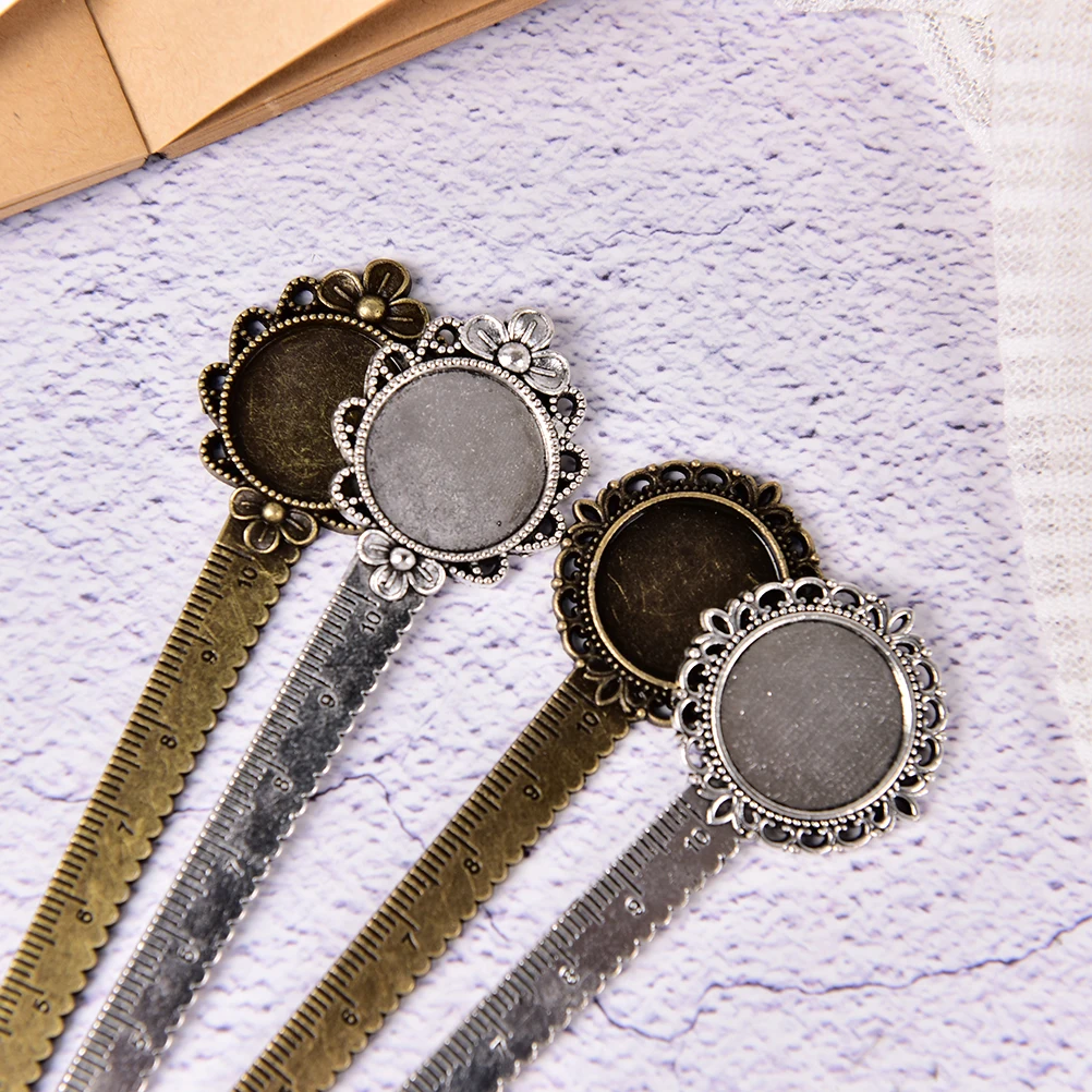 

1pcs Metal Flower Bookmark With Ruler Fit Inner 20mm Cabochon Base School Supplies Promotion Gift DIY Craft Student Stationery
