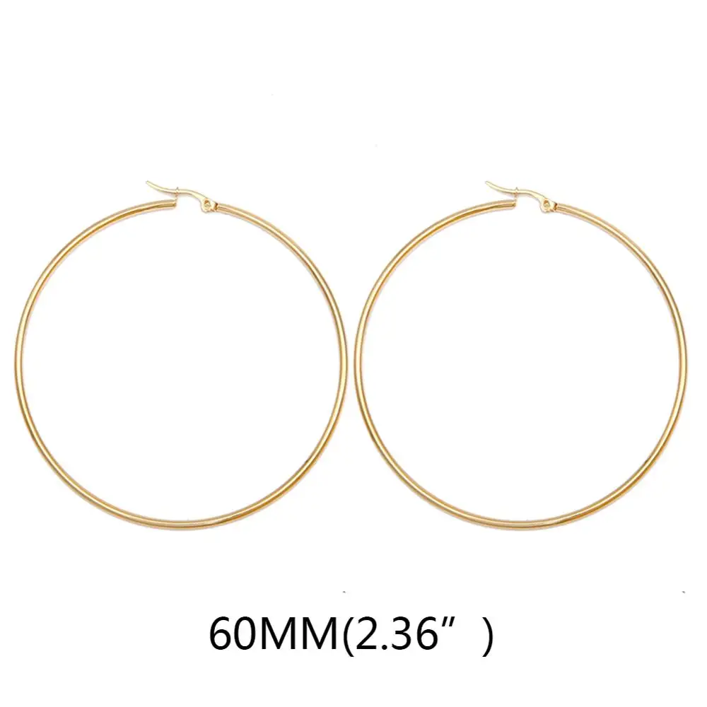 60mm Gold Простые круглые серьги из нержавеющей стали 316L золотого цвета, модные женские очаровательные серьги, кольцо для ушей, ювелирные изделия для леди, подарок, серьги doreilles - Окраска металла: 60mm Gold