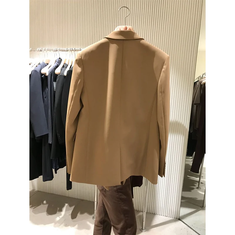 Женский двубортный блейзер с отложным воротником повседневный офисный пиджак в