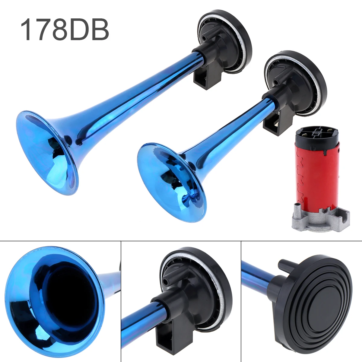

178dB 12V Super Loud Auto Car Dual Tone Blue Air Horn Set with 12V Trumpet Compressor for Motorcycle Car Boat Truck Audio System