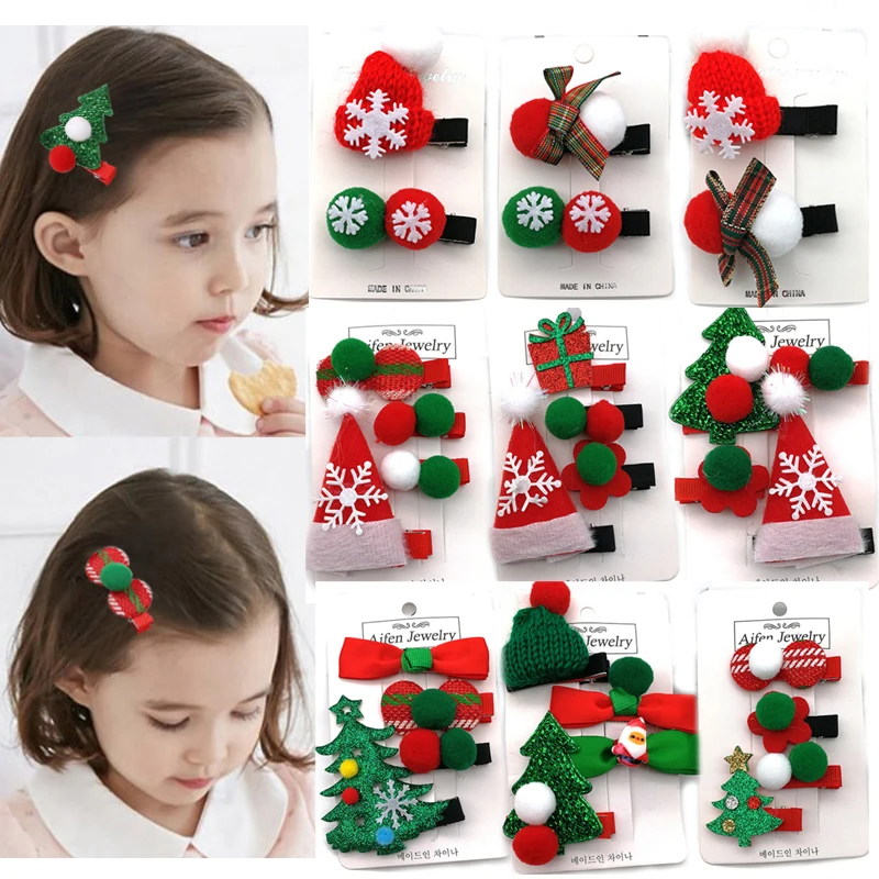 

1 пакет Цветочные заколки для волос для девочек милый бант мультфильм Рождество Дети Детская елка Санта Клаус заколки для волос