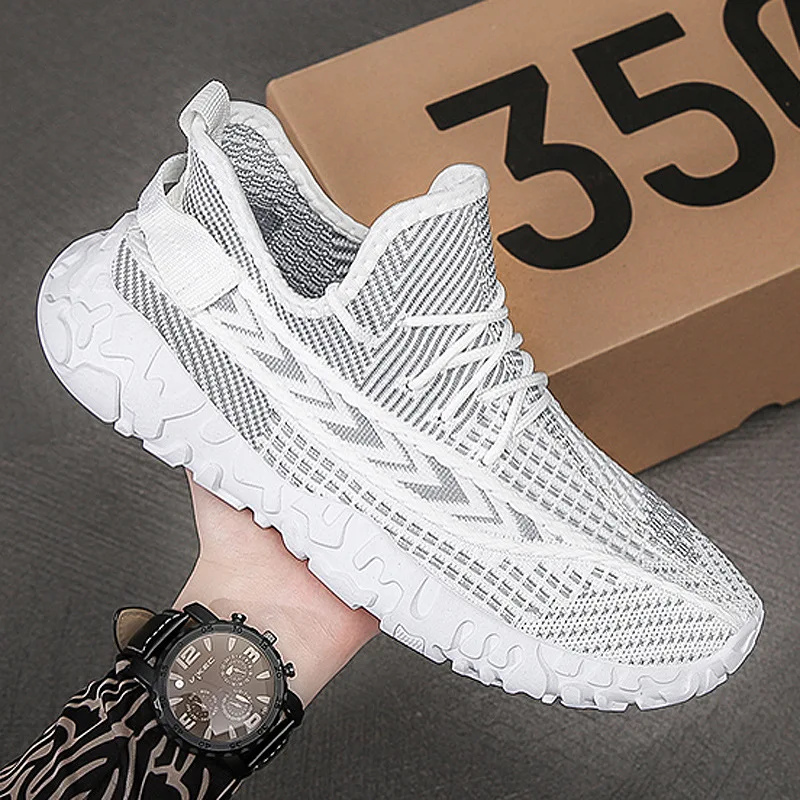 

Breathable flying woven men's shoes mesh wild striped casual sneakers