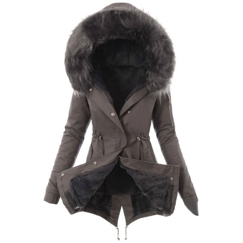 

2021 Autumn and Winter New Cotton Clothes Hooded Slim Fit Warm Zipper Jacket Women