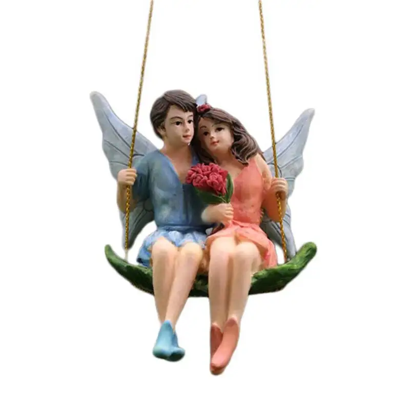 

Creative Couple Figurines Swing Flower Fairy Garden Micro Landscape Pendant Resin Craft Creative Scene Decoration