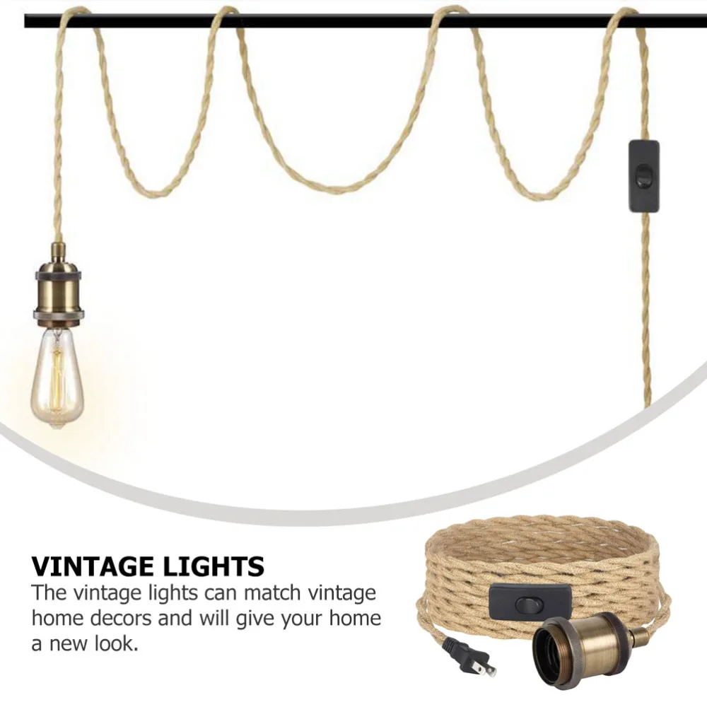 

1 Set Vintage Hemp Rope Ceiling Lights Vintage Hanging Lamps US Plug (Coffee)