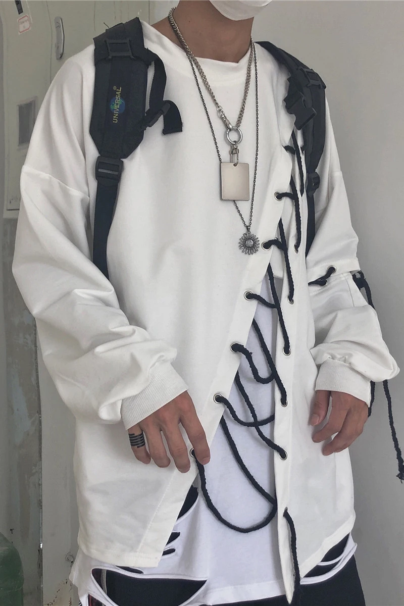 

Punk Gothic Tshirts Lace Up Women's Sweatshirt 2020 Autumn Clothing Ins Harajuku Style Long Sleeve Men's Women's Unisex T-shirts