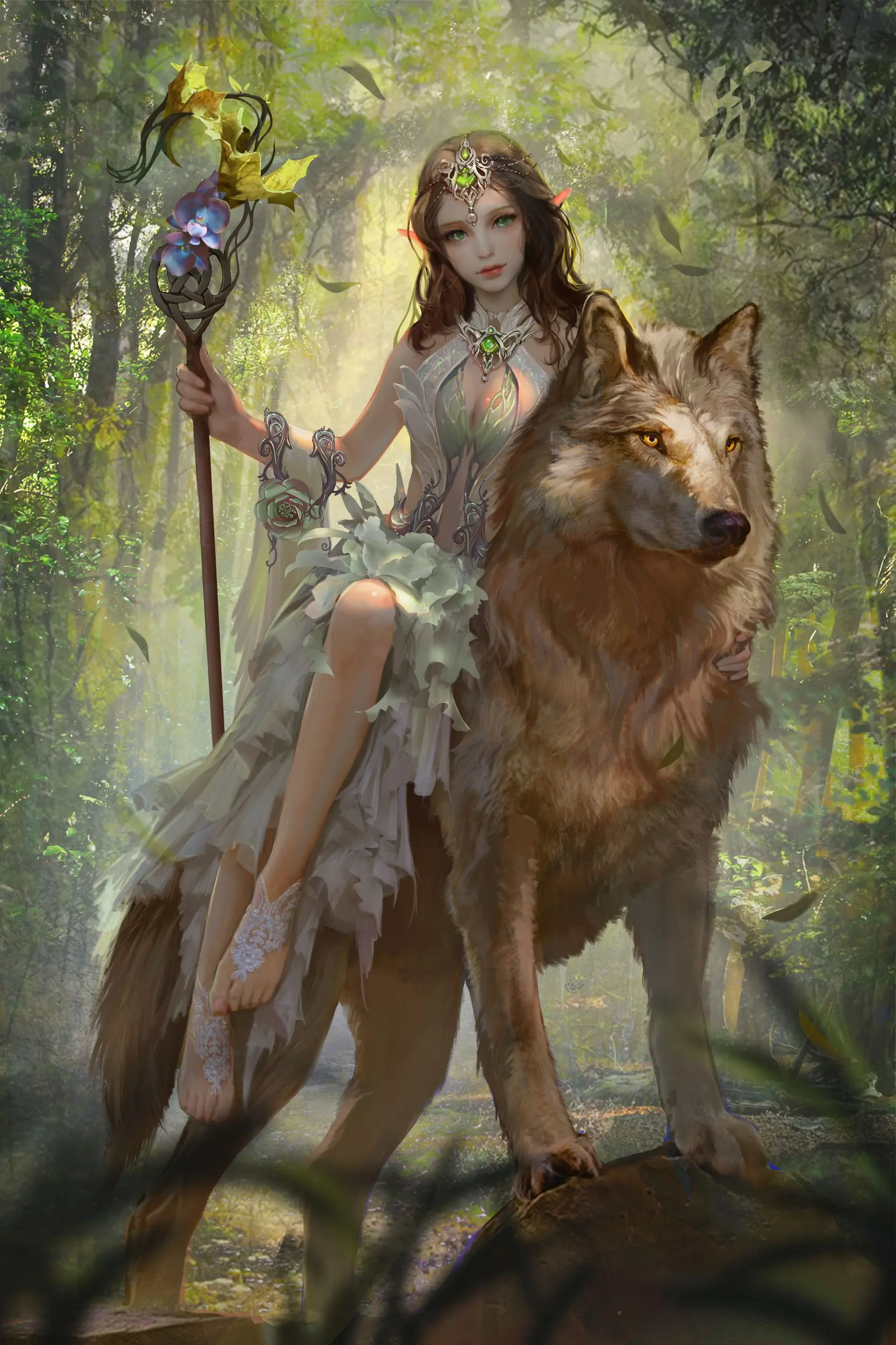 

JMINE Div 5D Queen Goddess Forest Wolf Tree Full Diamond Painting cross stitch kits art Cartoon 3D paint by diamonds