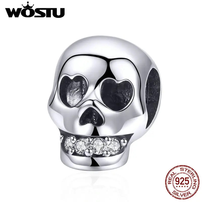 WOSTU, ослепительный, 925 пробы, серебряный, Ретро стиль, Череп, бусины, шарм, подходит для браслета и ожерелья,, S925, ювелирное изделие, CQC965