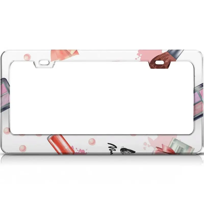 

Peceeta Colorful Cosmetic License Plate Frame 2 Holes 1 Frame Matte Aluminum Text Funny Metal Cute Car Accessories white