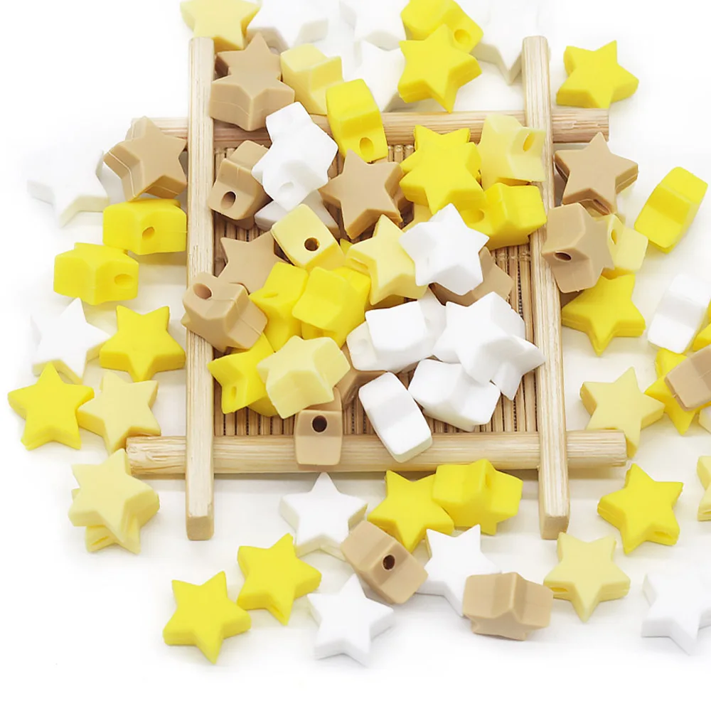 Cute-Idea 5pcs Mini Star Silicone Beads Baby Chew Nursing beads DIY Baby teething Pacifier Chain Toys Accessories Baby goods