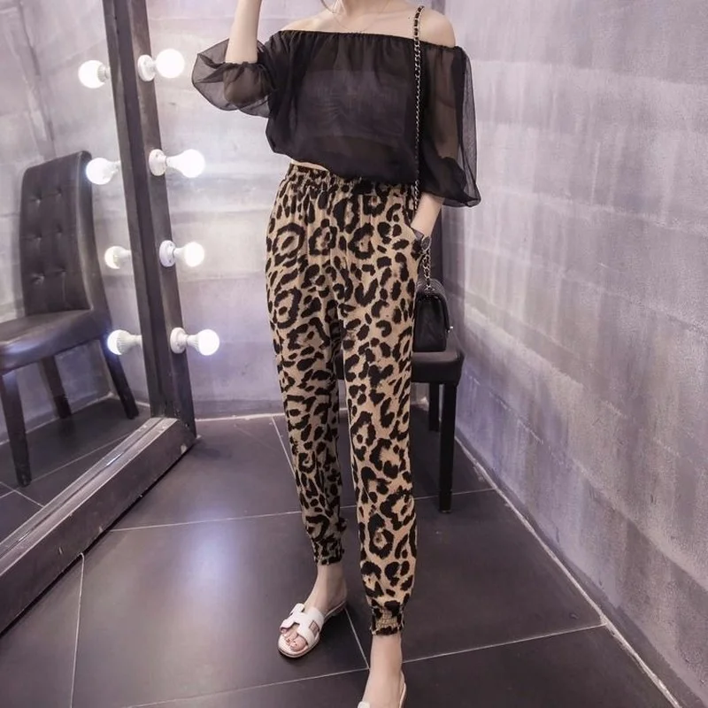 

2021 Spring Summer Women Casual Leopard Print Pants Comfy Stretch High Waist Plus Size Harlan Pant Breathable Streetwear X91