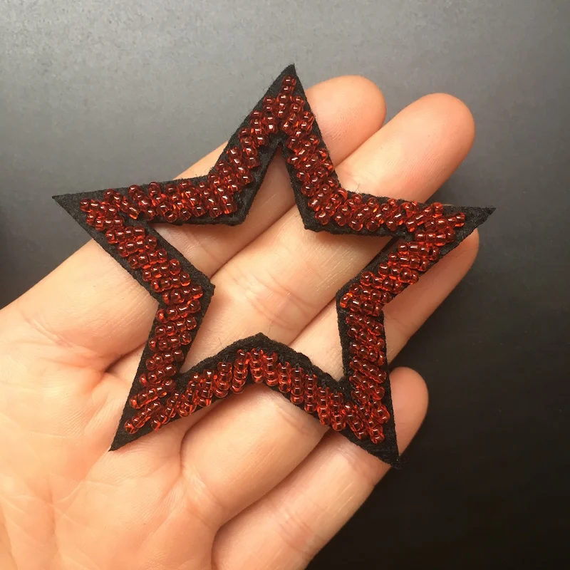 

1Piece Red Star Handmade Beaded Applique Patches DIY Sewing on Clothing Decoration Beading Patches