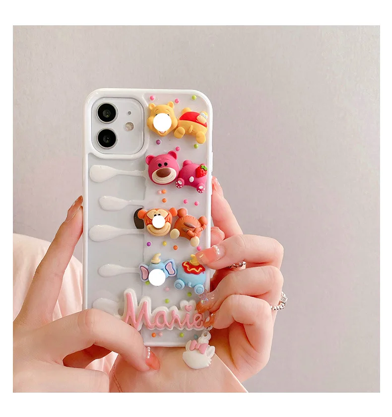 

3D Cartoon Cute Bear Phone Case for iPhone 11 12pro 12mini Silicone Soft Shell for iPhone 7 8 XR XS 7/8Plus Phone Cover Fashion