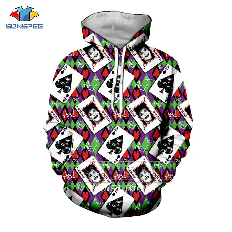 SONSPE Ha Clown Joker/забавная футболка с 3D принтом в виде игральных карт толстовка