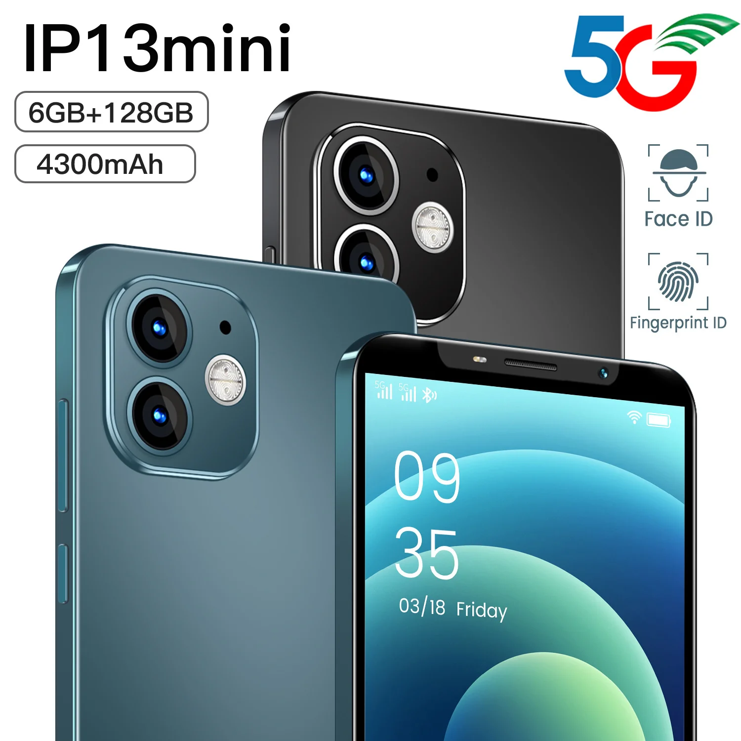 Tel&eacute;fono m&oacute;vil con desbloqueo por huella dactilar, celular con pantalla de 4,72 pulgadas, bater&iacute;a de 4300Mah, 6Gb + 128Gb, Audio y Android, versi&oacute;n Global, IP13MINI-0