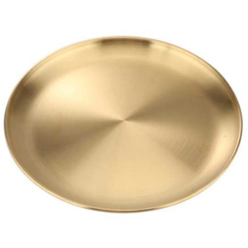 Утолщенный круглый поднос из нержавеющей стали для кафе фруктов тортов стейков