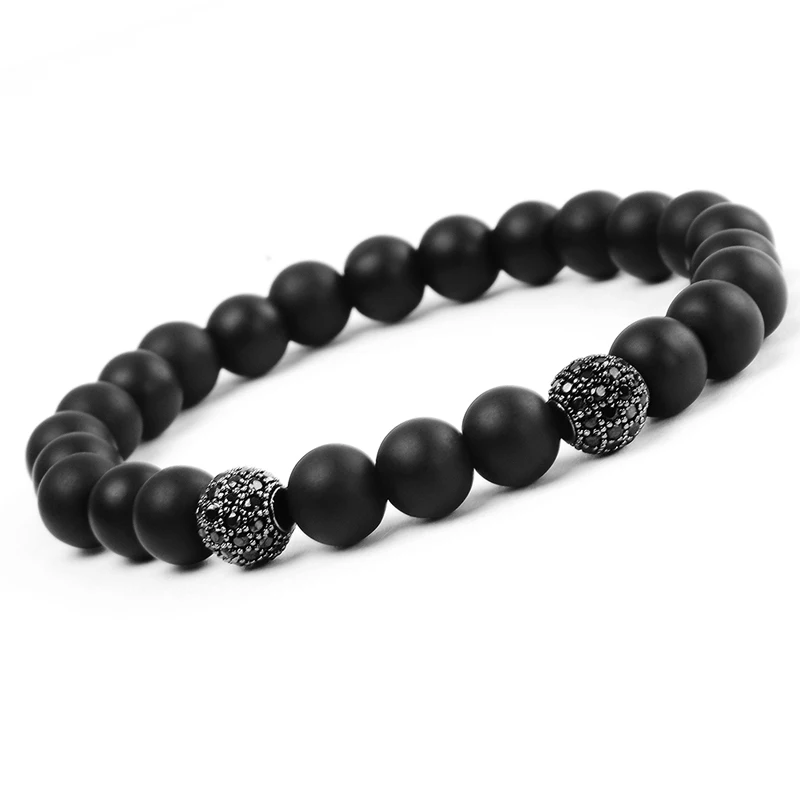 

Ceilim 2021 Men Charm Bracelet Men 8MM Natural Stone Gold Black Micro-inlaid Zircon CZ Ball Beaded Bracelets Pulsera Hombre