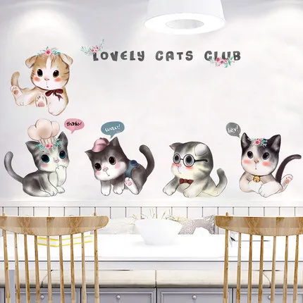 Милые Diy кошки клуб дети ПВХ стикер на стену мультфильм животных живопись