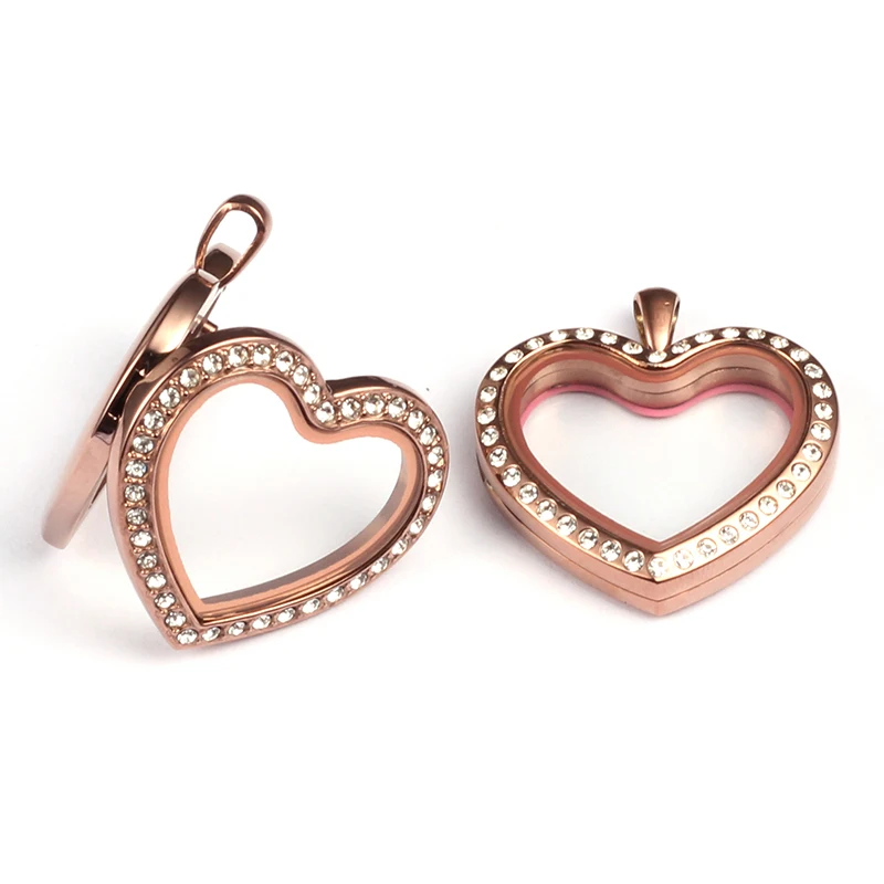 URSJEWELRY 30mm Peach Heart Magnetic Closure Chocolate Color 316L Stainless Steel Floating Glass Memory Living Locket Pendant | Украшения и