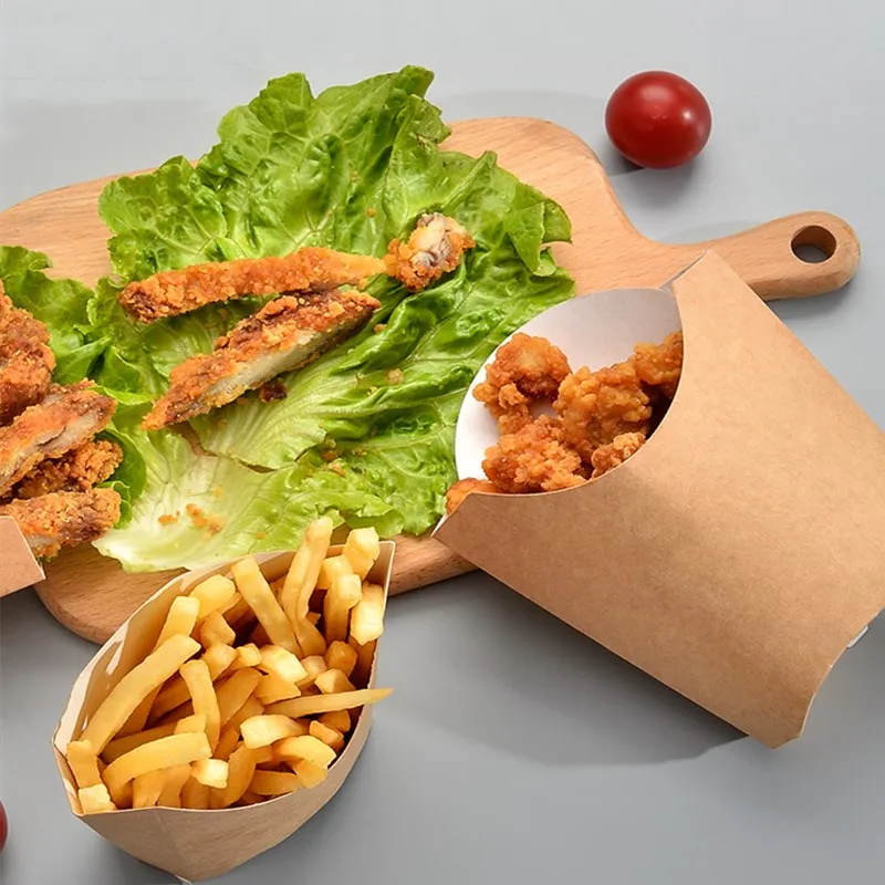 Креативная коробка для картофеля фри из крафт бумаги одноразовая жареной курицы
